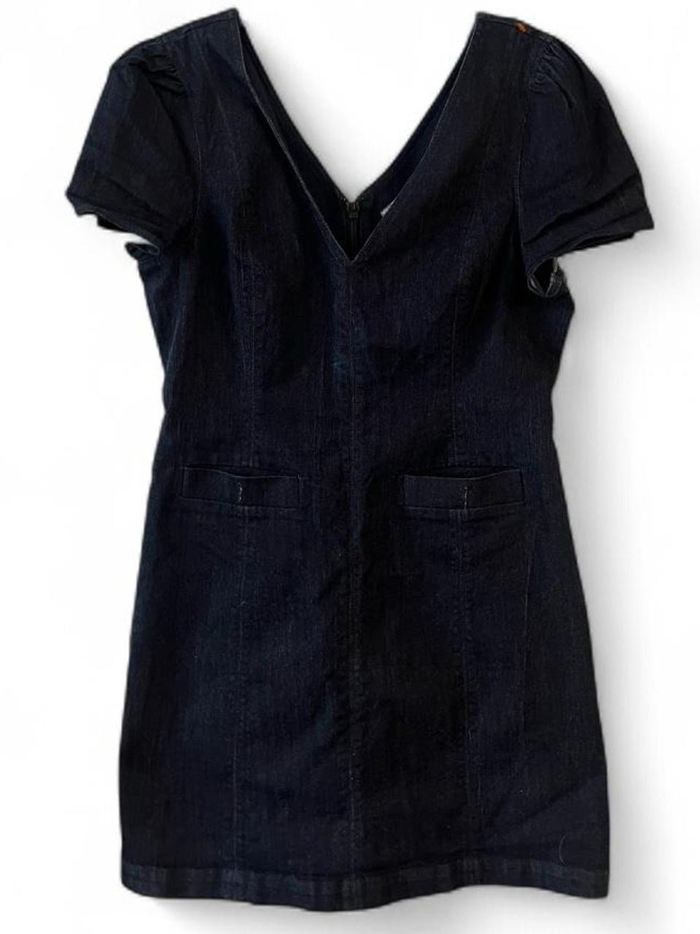 Cinq à Sept Dark Blue Denim V-Neck Short Sleeve Dress